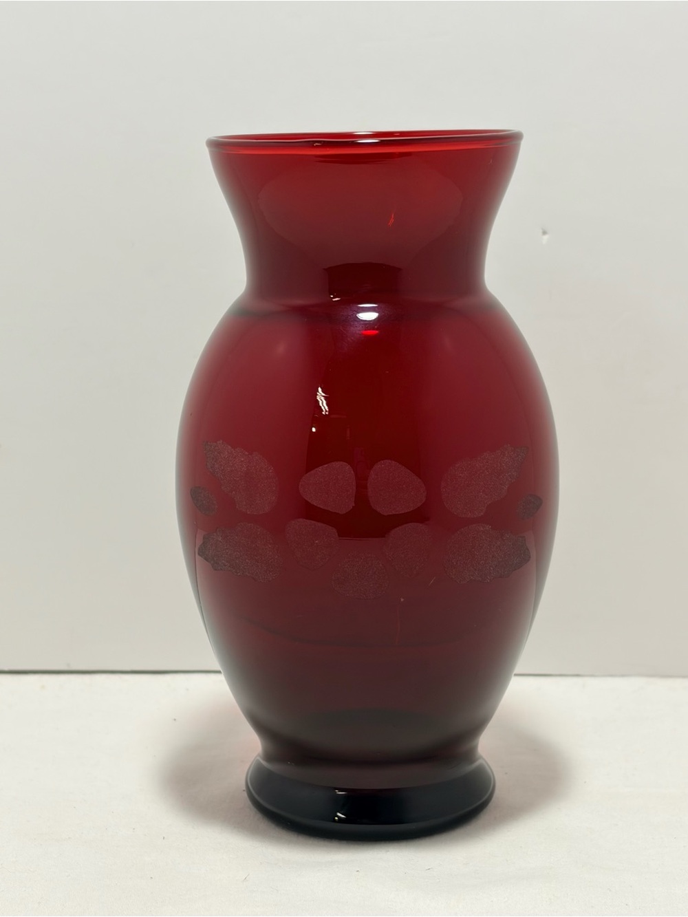 Vintage Anchor Hocking Etched Royal Ruby Red Glass Vase